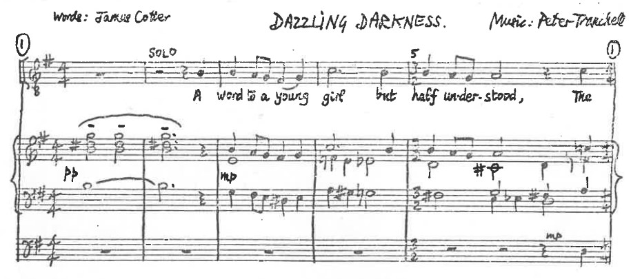 Extract from the original score of Peter Tranchell's anthem Dazzling Darkness