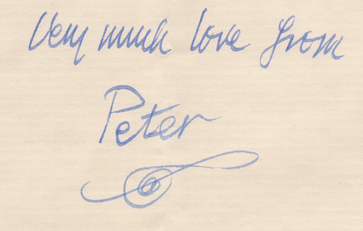 Peter Tranchell's signature and characteristic horizontal treble clef, from a family letter