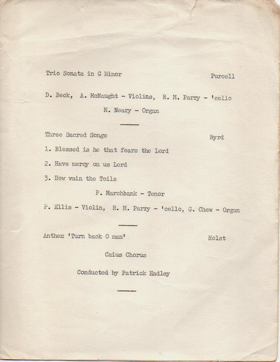 Programme for GONVILLE AND CAIUS COLLEGE LENT TERM CONCERT 1962 page 3