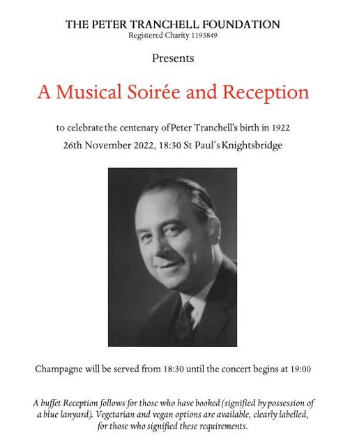 Peter Tranchell centenary concert programme cover
