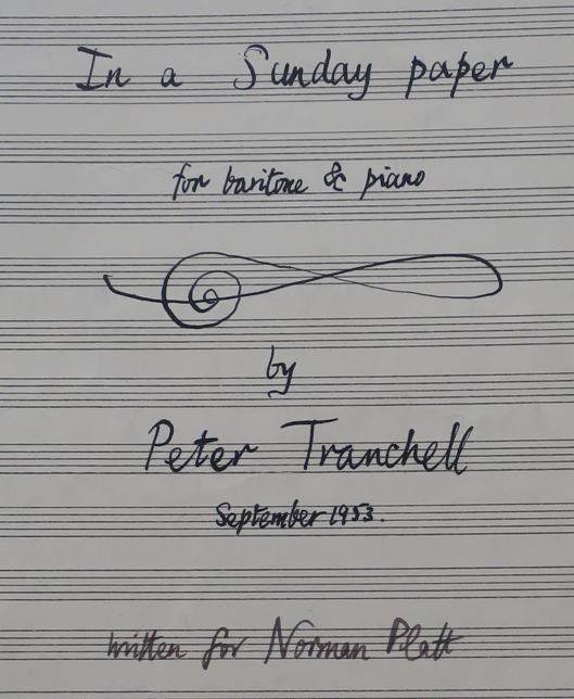 A section of the cover of Peter Tranchell's song cycle 'In a Sunday Paper'