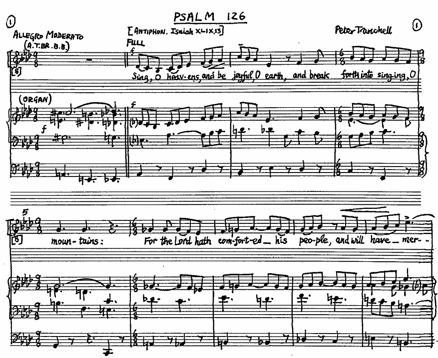 The opening bars of Peter Tranchell's 1980 arrangement of his 1962 setting of Psalm 126
