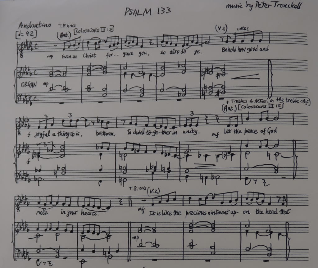 Sample image from Peter Tranchell's setting of Psalm 133. MS.Tranchell.2.360