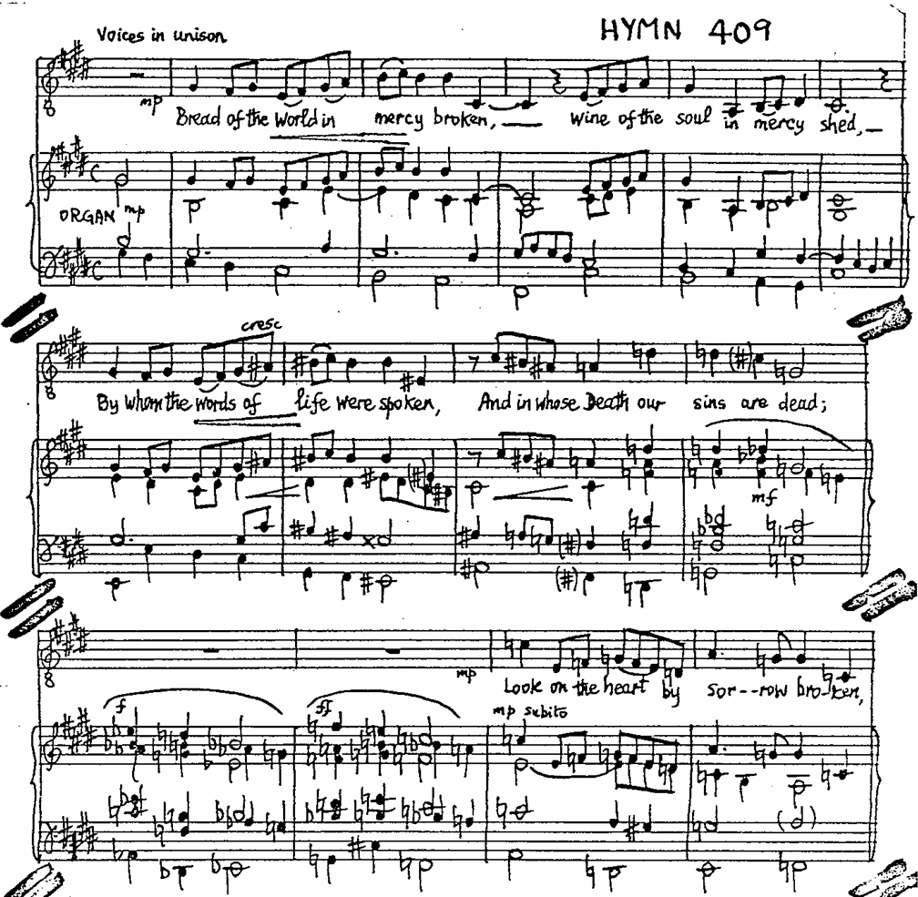 Bread of the world in mercy broken by Peter Tranchell - sample of the original score