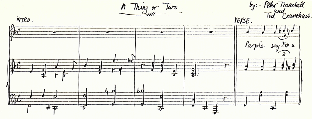Image from the cover sheet of 'A Thing or Two', a song by Peter Tranchell and Ted Cranshaw