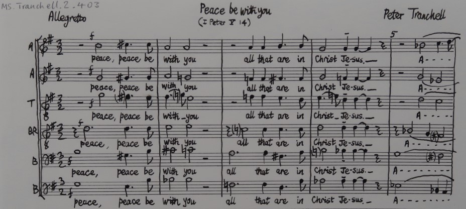 Peace be with you, by Peter Tranchell. Image from original score.