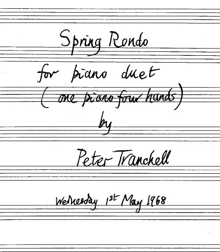 Cover sheet of Peter Tranchell's piano duet Spring Rondo, composed 1968