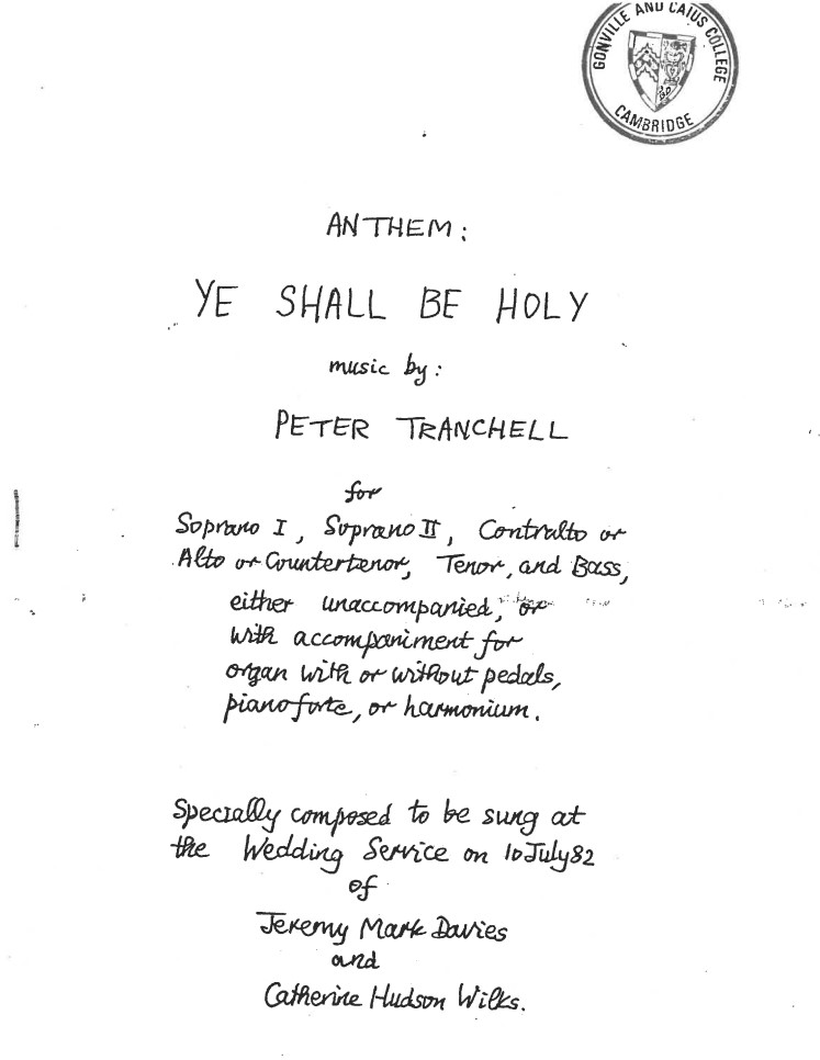 Original cover of 'Ye Shall Be Holy' by Peter Tranchell