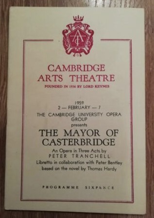 1959 Programme for The Mayor of Casterbridge at The Arts Theatre, Cambridge