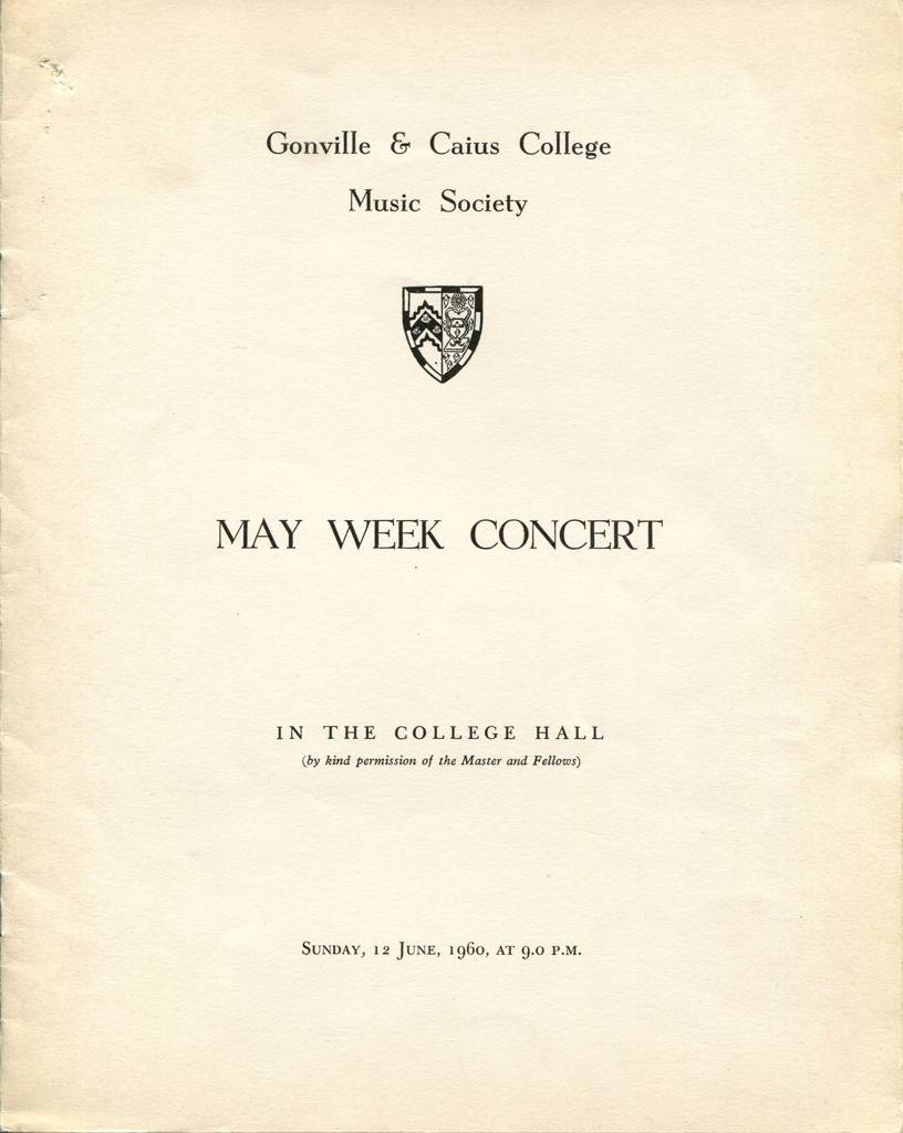 Programme from the Gonville & Caius College Music Society May Week Concert 12 June 1960