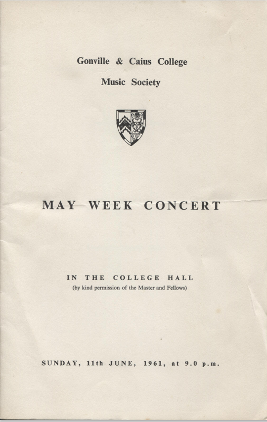 Programme from the Gonville & Caius College Music Society May Week Concert 11 June 1961