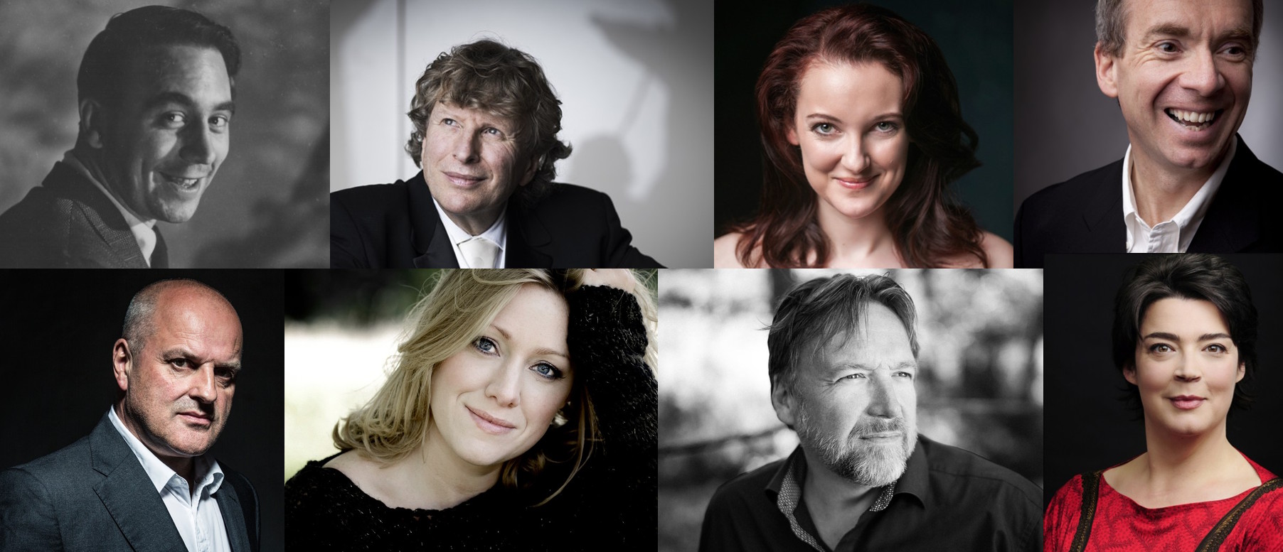 Twice a Kiss concert - montage of performers: composer Peter Tranchell, Piers Lane, Jennifer France, James Gilchrist, Hilary Summers, Henry Waddington, Sophie Bevan